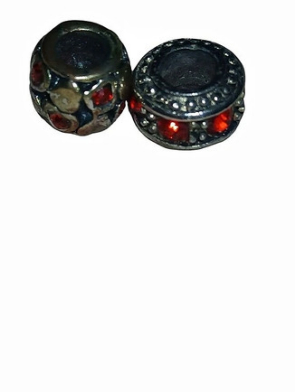 Vintage Silver Plated And Red Gem Heart Decorated Charms Compatible With Pandora